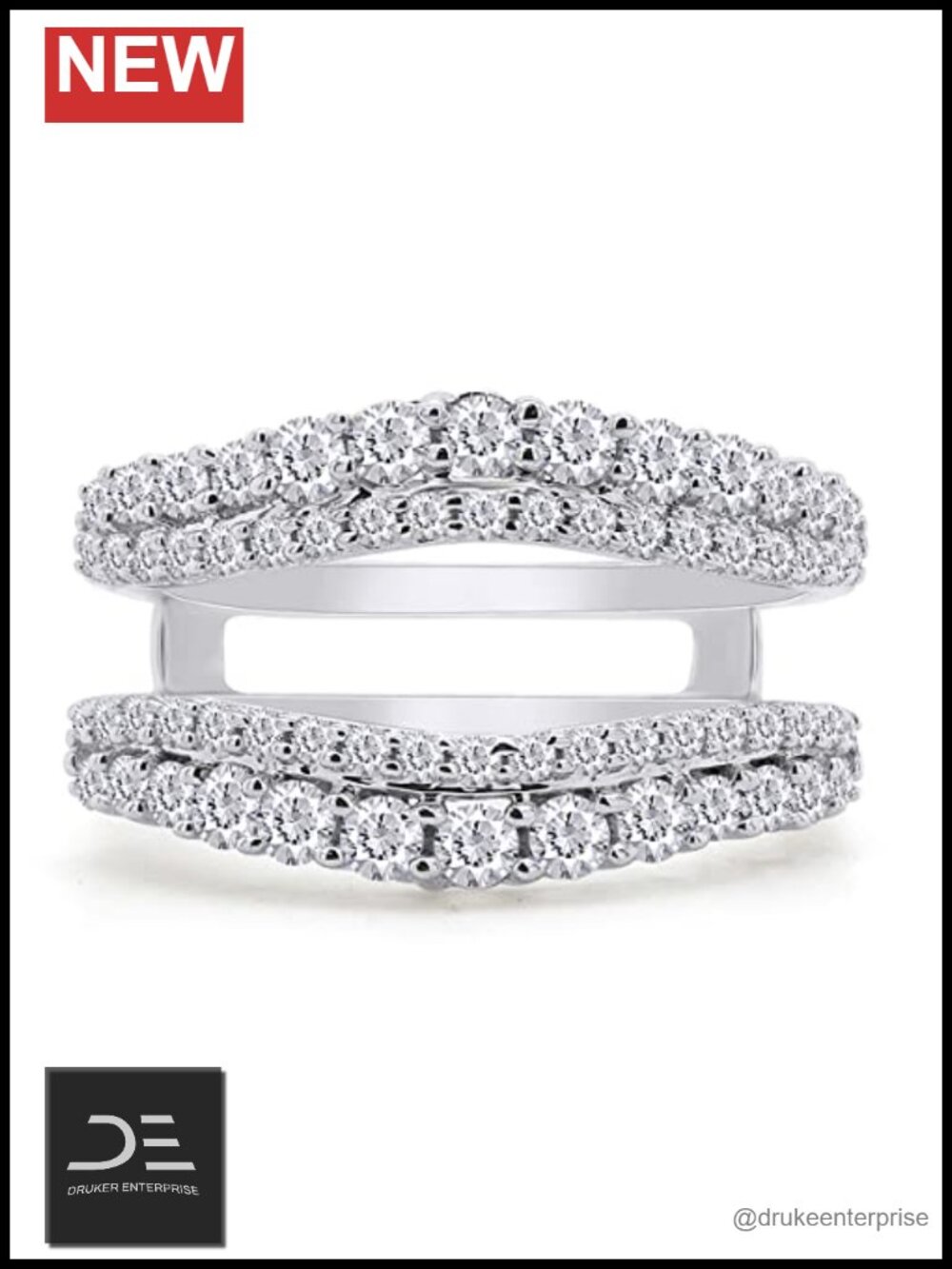 925 Sterling Silver Curved Enhancer Guard Ring Moissanite 1 CT Stacking